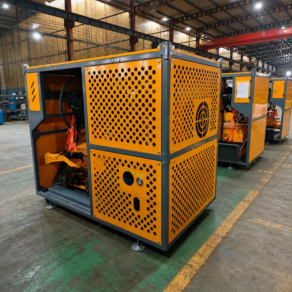 Industrial manufacturing workshop with large machinery and overhead crane