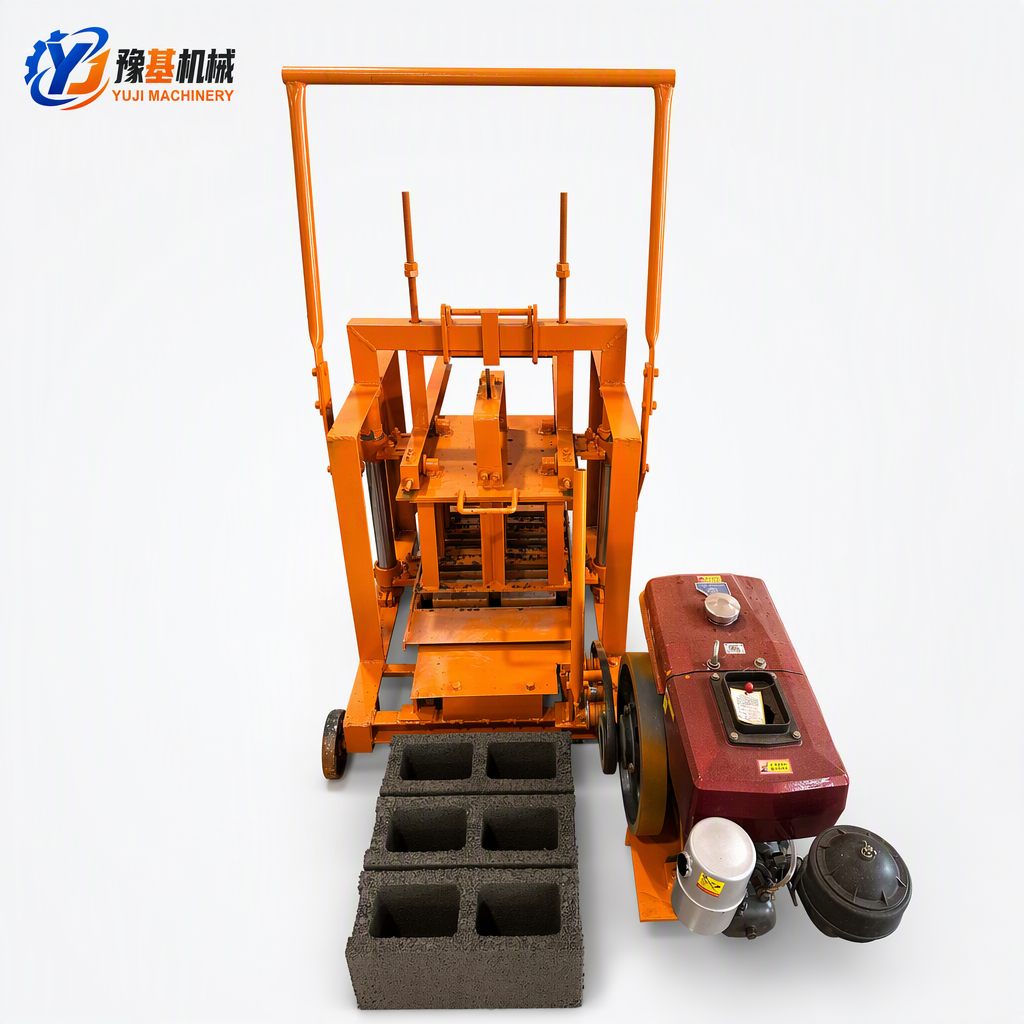 YUJI 2-45 mobile block machine 1.1kW pallet-free egg laying concrete block maker for hollow blocks and pavers
