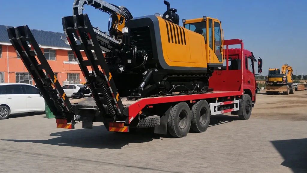 Yuji horizontal directional drilling (HDD) trenchless rig staged outside factory for pre-shipment trial