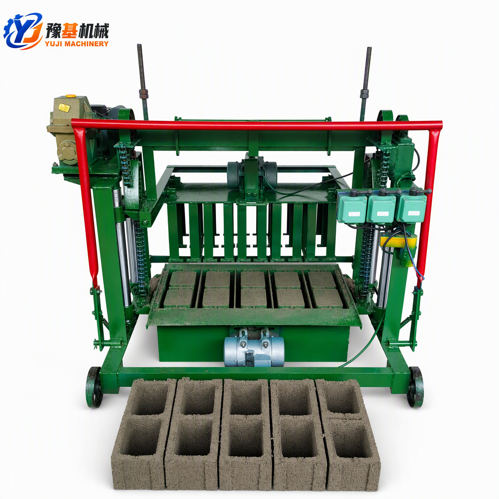 YUJI self-lifting mobile block machine 4.1kW electric automatic lifting pallet-free egg laying block maker for hollow blocks and pavers