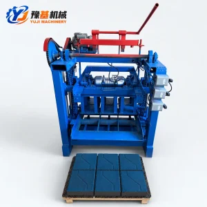 YUJI 4-35 stationary block machine with 4.8kW vibration motor and 550kg steel frame for hollow block and paver manufacturing