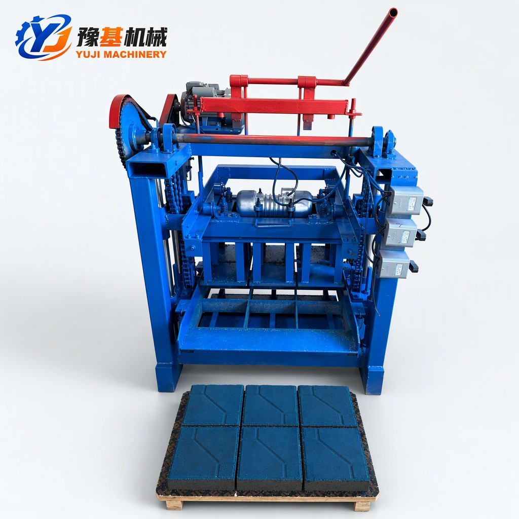 YUJI 4-35 stationary block machine with 4.8kW vibration motor and 550kg steel frame for hollow block and paver manufacturing