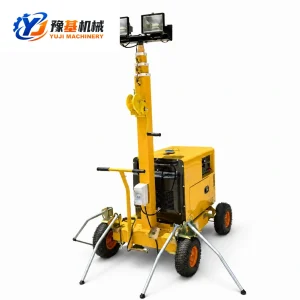 YUJI MACHINERY YJ-SPW6110 portable worksite floodlight tower with pneumatic telescopic mast for road repair and airport ramp lighting