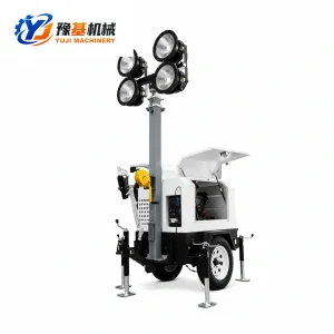 YUJI MACHINERY YJ-SPW6130 4-wheel towable emergency mast light tower with 360-degree high-lumen floodlights for mining and railway construction