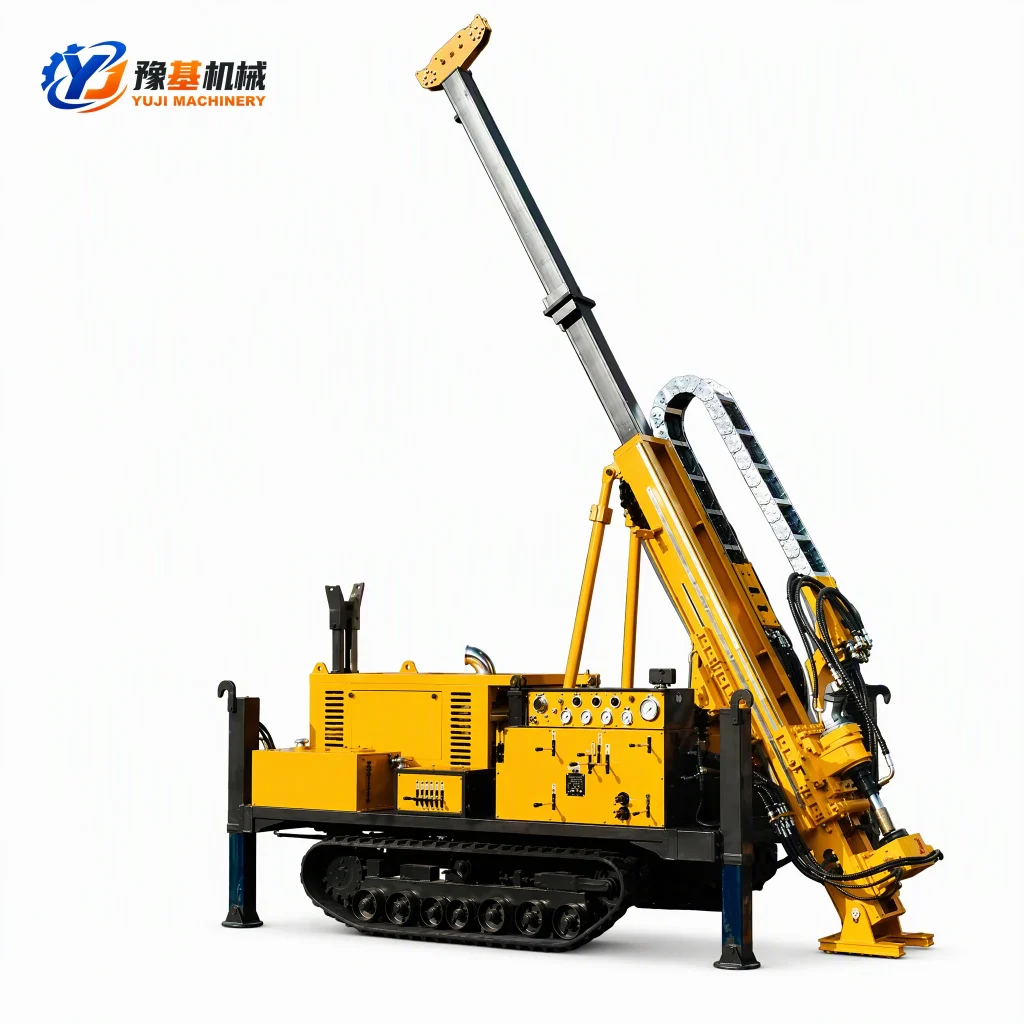 YX-4 crawler hydraulic core drilling rig with 14T pullback force and ground-touching mast for 500m core exploration